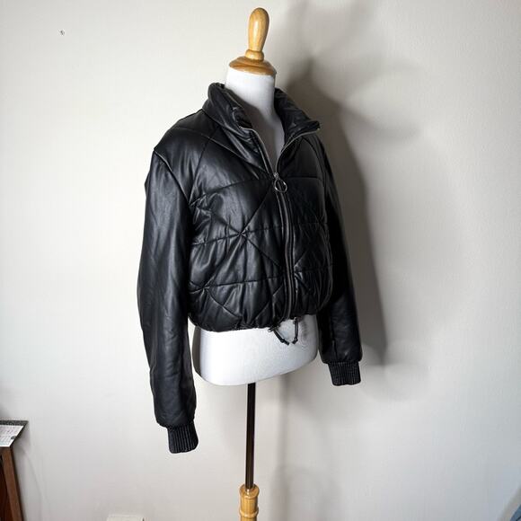 Blank NYC Black Faux Leather Quilted Puffer Jacket - Picture 3 of 7